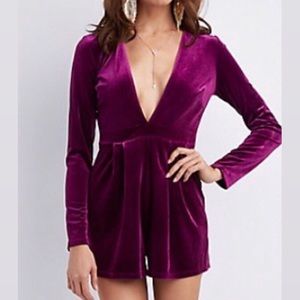 BOGO ⚡️ Velvet purple plunging neckline romper
